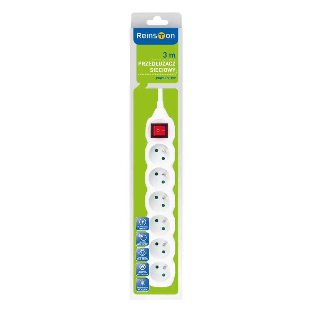 Przedłużacz Reinston EPRZ020 6 gniazd 3m Biały
