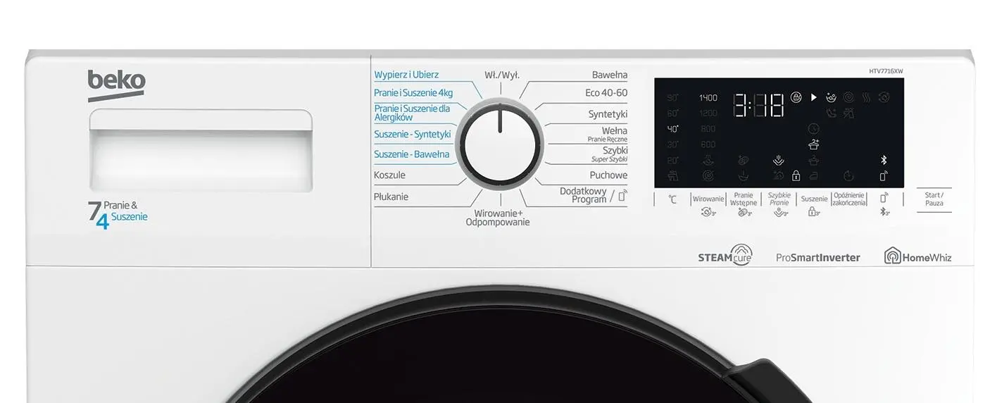 Pralko-suszarka Beko HTV7716XW SteamCure  45cm 7kg/4kg Zdalne sterowanie