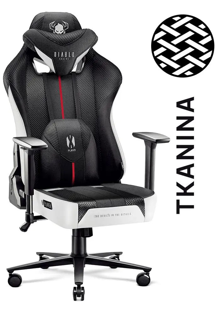 Fotel Diablo Chairs X-Player 2.0 King Size Gamingowy do 160kg Skóra ECO Tkanina Czarno-biały
