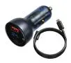 Ładowarka samochodowa Baseus Particular Digital Display z wyświetlaczem USB USB-C QC3,0 PD 5A 65W Szary kabel USB-C 1m 100W Czarny
