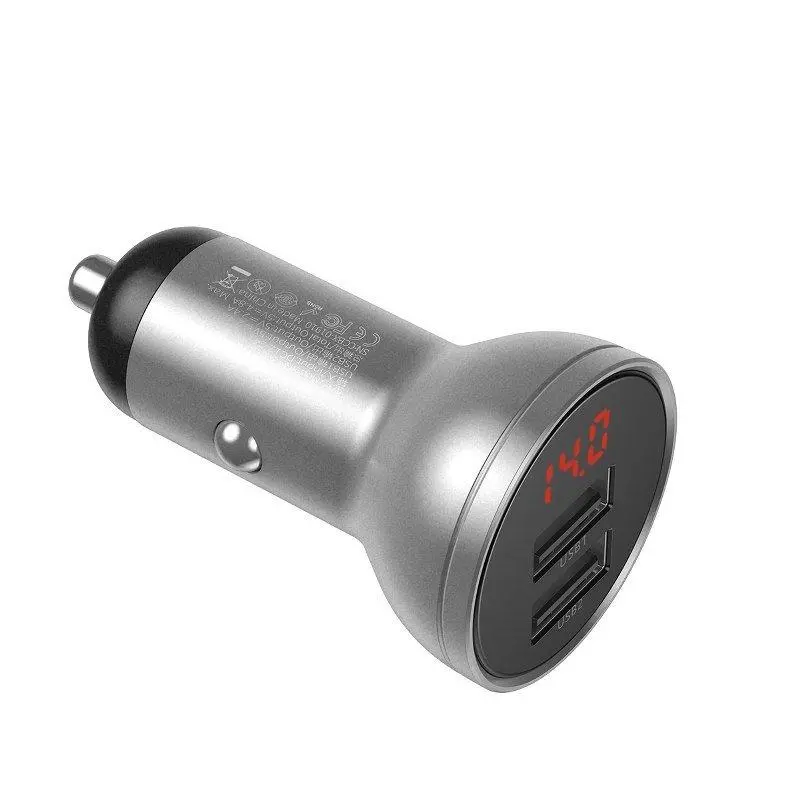 Ładowarka samochodowa Baseus z wyświetlaczem 2x USB 4,8A 24W Srebrny