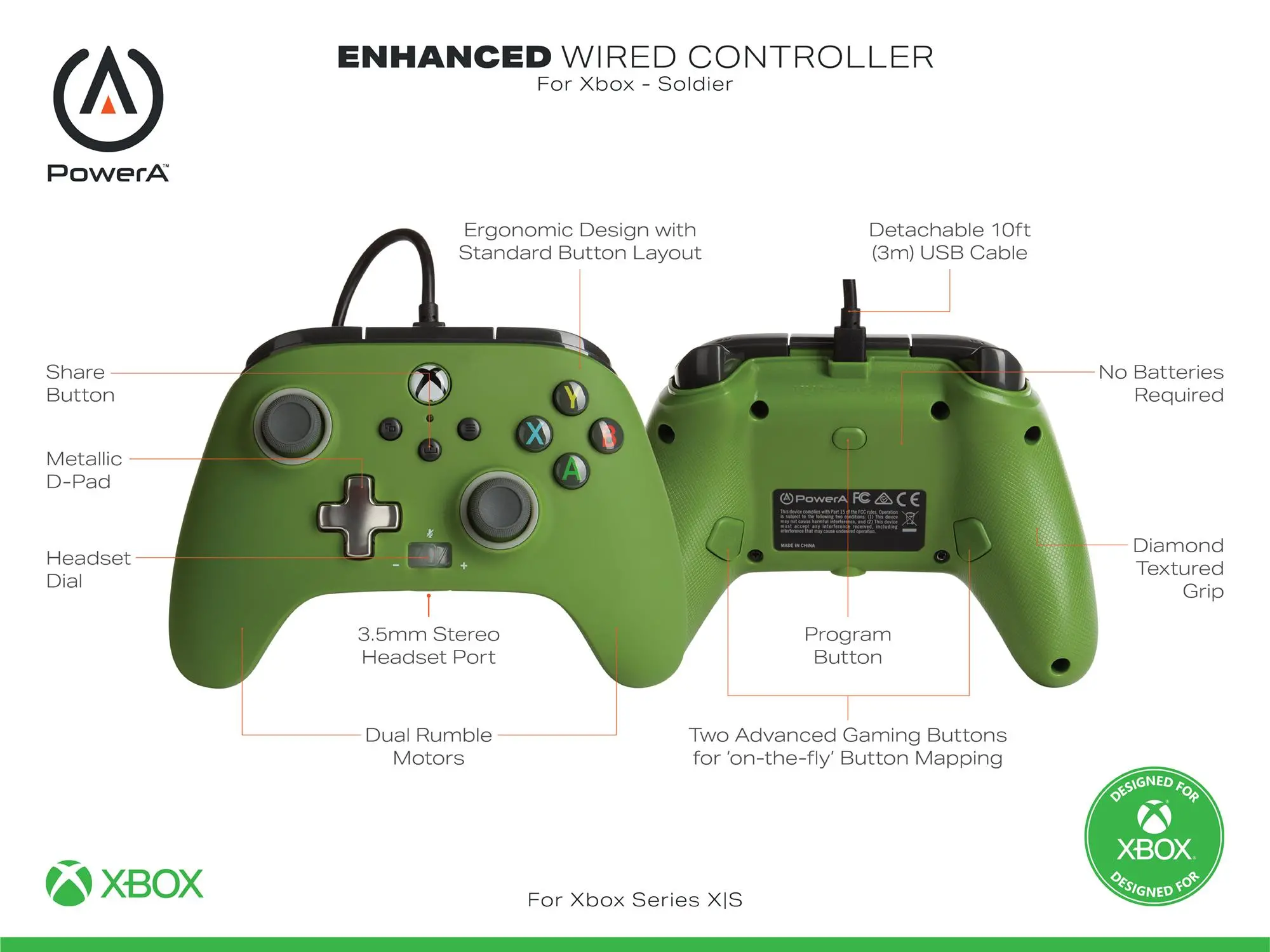 Pad PowerA Enhanced Soldier do Xbox Series X/S, Xbox One, PC Przewodowy