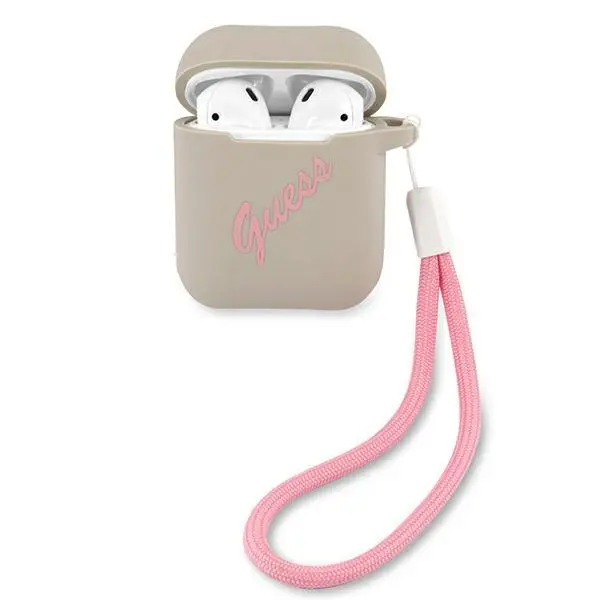 Etui na słuchawki Guess GUACA2LSVSGP Vintage AirPods Szary/Różowy
