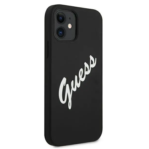 Etui Guess Silicone Vintage Script GUHCP12SLSVSBW do iPhone 12 mini Czarno-biały