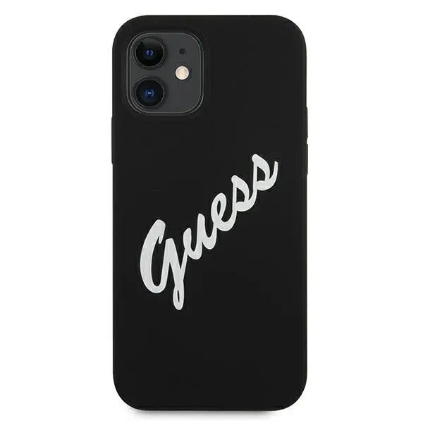 Etui Guess Silicone Vintage Script GUHCP12SLSVSBW do iPhone 12 mini Czarno-biały