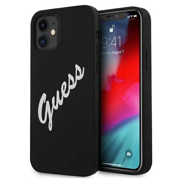 Etui Guess Silicone Vintage Script GUHCP12SLSVSBW do iPhone 12 mini Czarno-biały