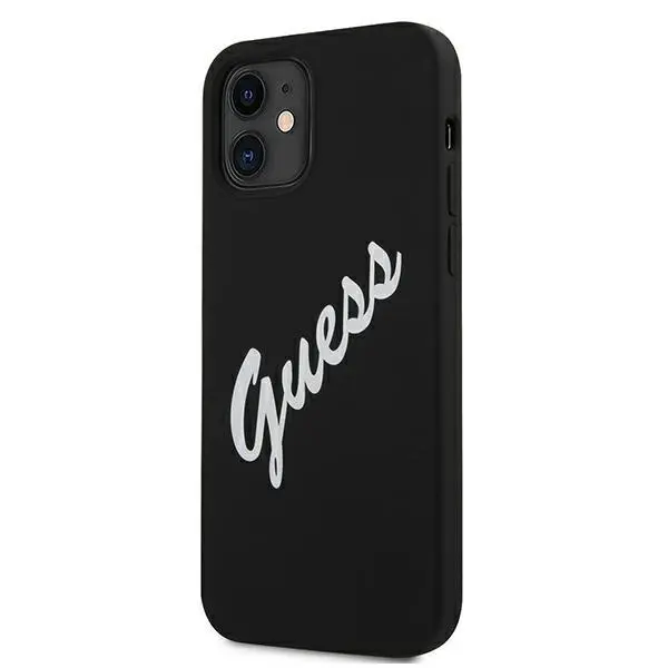 Etui Guess Silicone Vintage Script GUHCP12SLSVSBW do iPhone 12 mini Czarno-biały