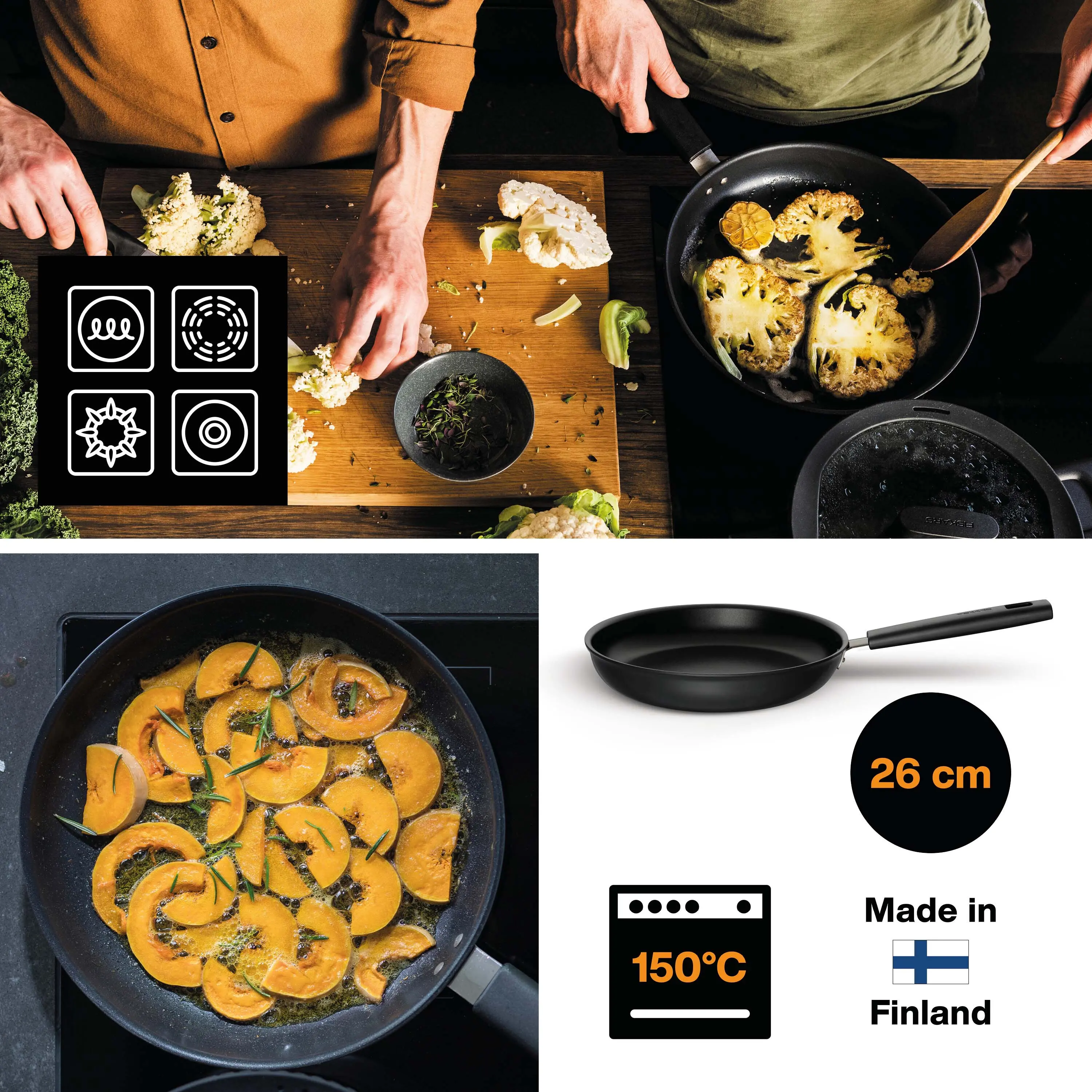 Patelnia Fiskars Hard Face 1052223 Indukcja Hardtec Superior+ 26cm