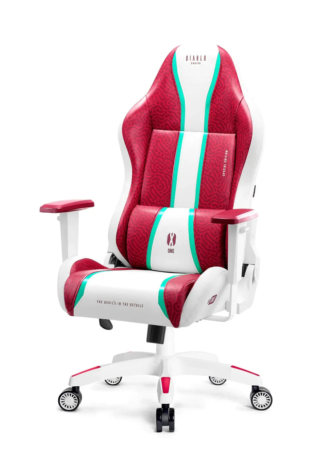 Fotel Diablo Chairs X-One 2.0 Normal Size Gamingowy do 136kg Skóra ECO Tkanina Biało-czerwony