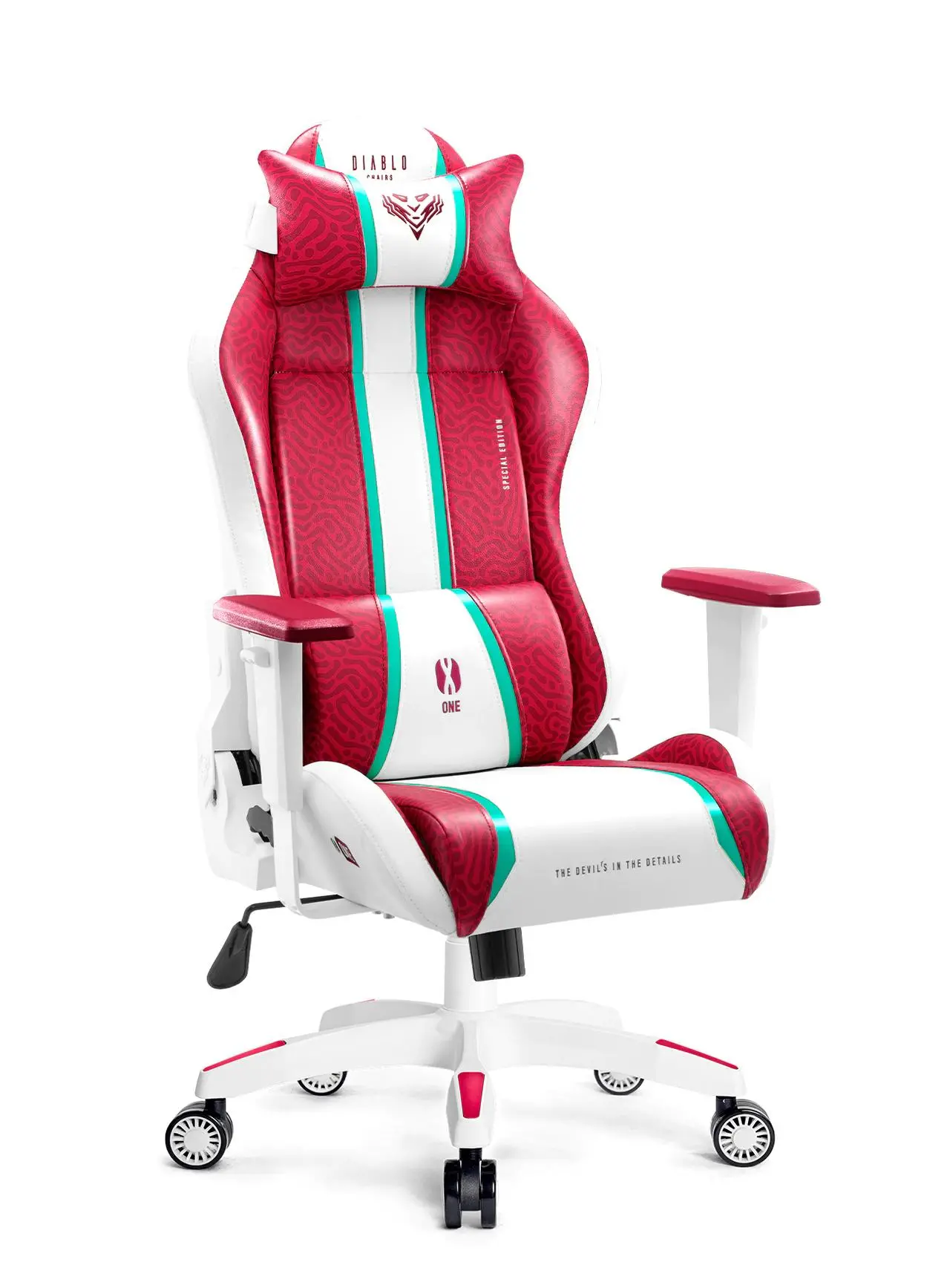 Fotel Diablo Chairs X-One 2.0 Normal Size Gamingowy do 136kg Skóra ECO Tkanina Biało-czerwony