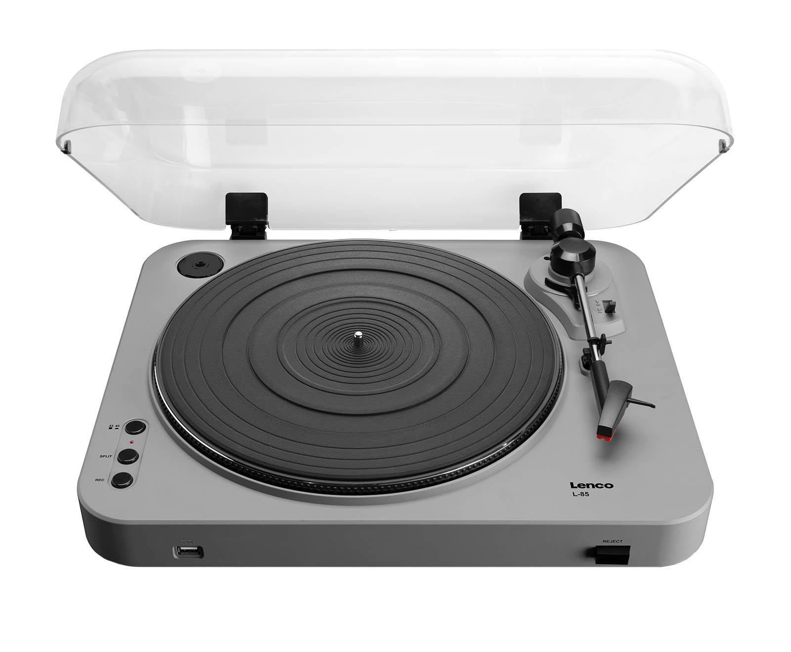 Gramofon Lenco L-85 Półautomatyczny Napęd paskowy Przedwzmacniacz Szary