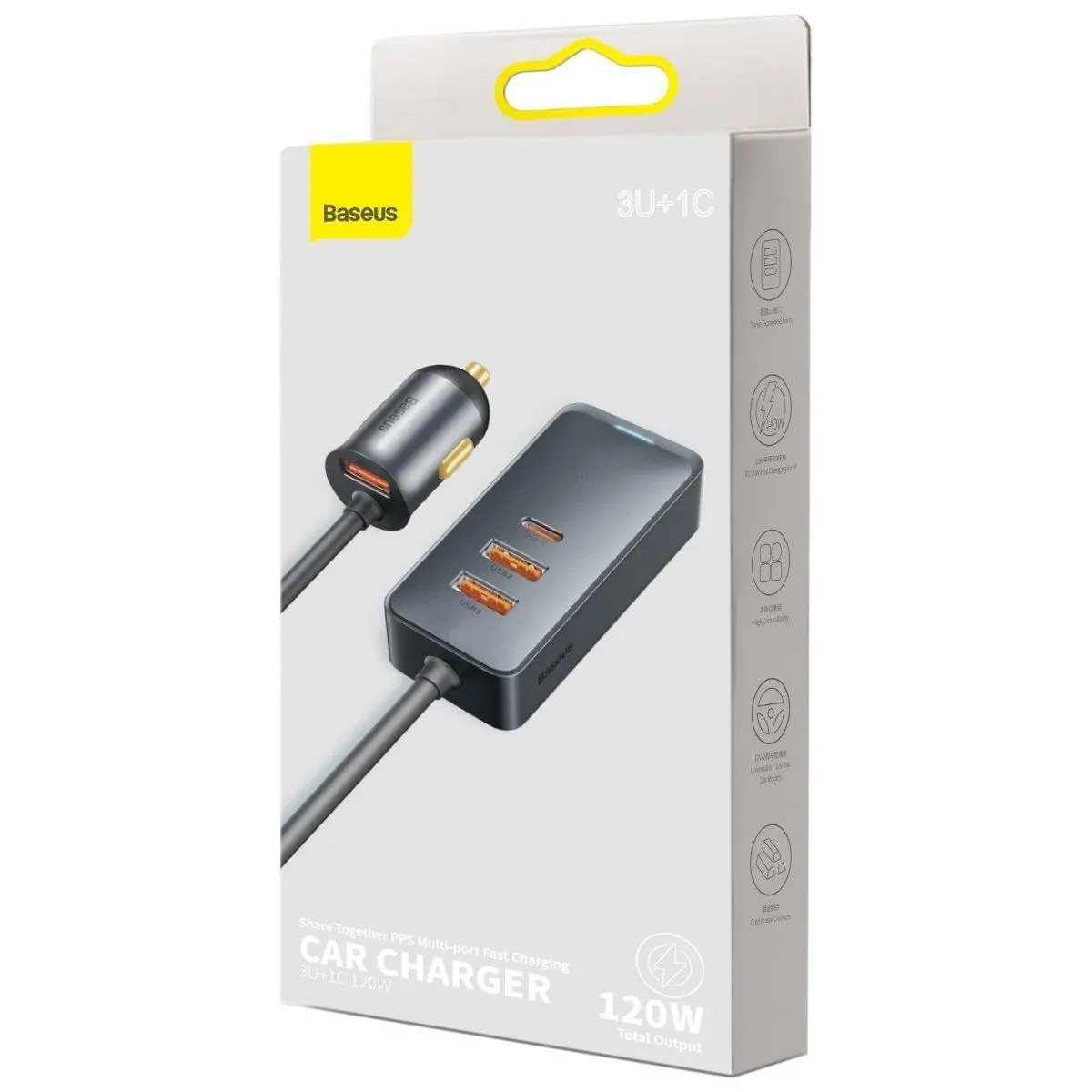 Ładowarka samochodowa Baseus CCBT-B0G Share Together 3x USB USB-C 120W Szary