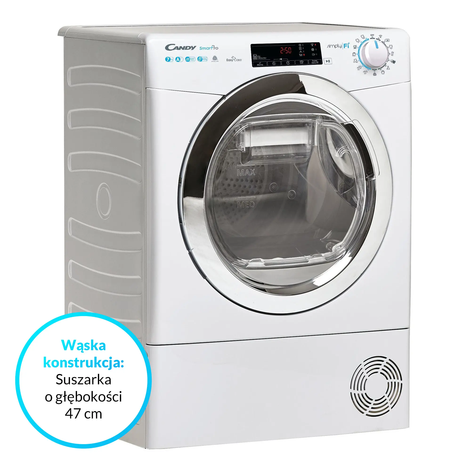 Suszarka Candy Smart Pro CSO4 H7A1TCEX-S Slim 46,5cm 7kg Zdalne sterowanie
