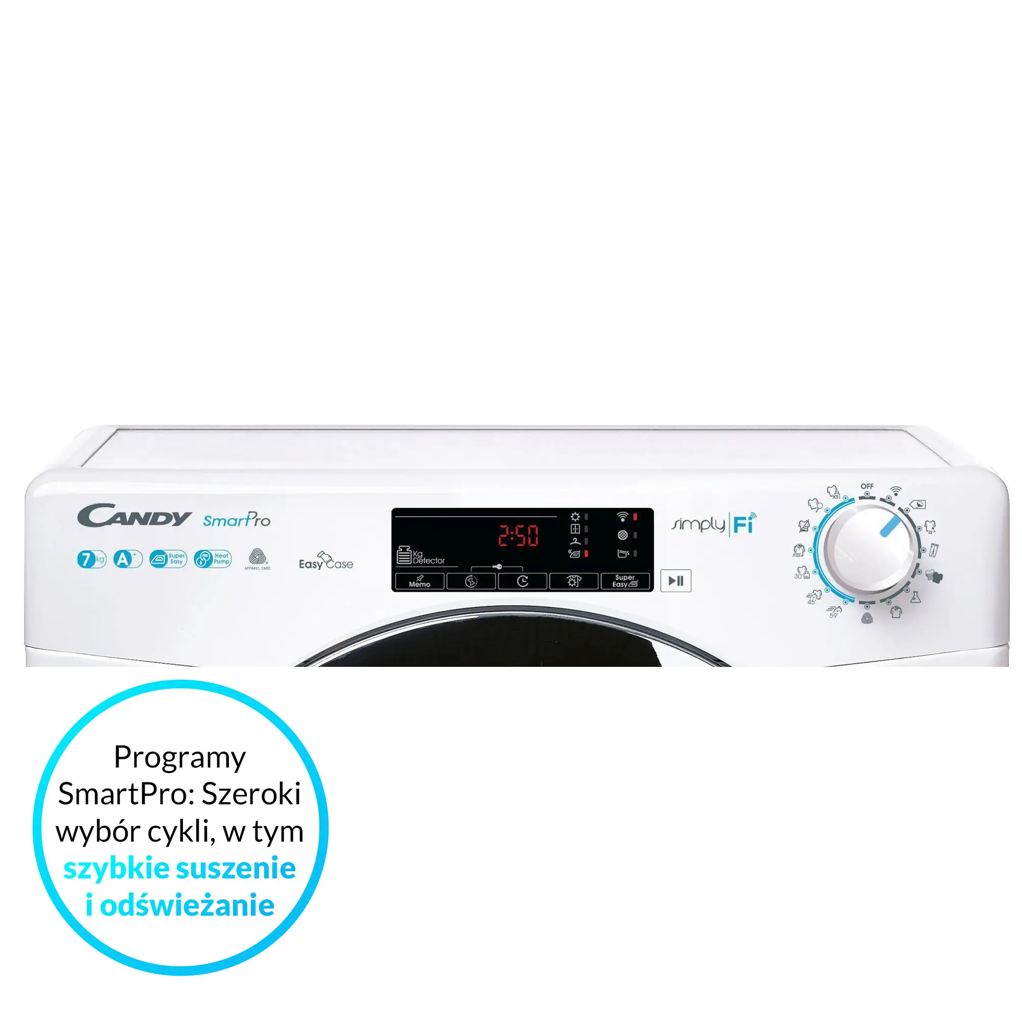 Suszarka Candy Smart Pro CSO4 H7A1TCEX-S Slim 46,5cm 7kg Zdalne sterowanie