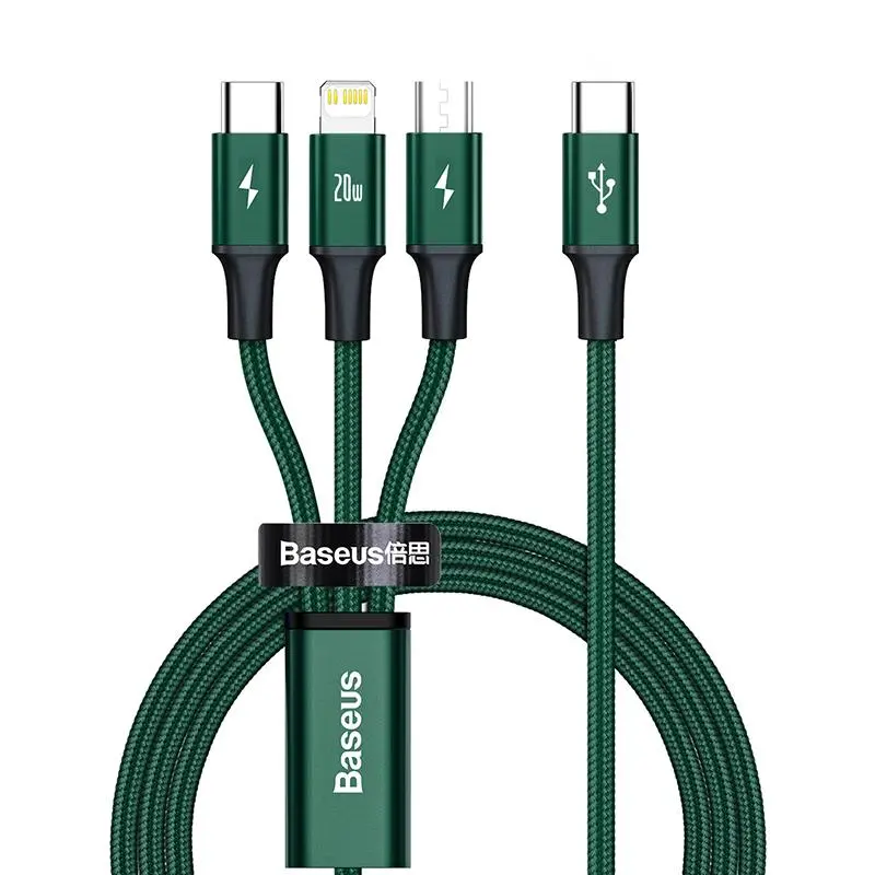 Kabel Baseus USB-C 3w1 Rapid Series 20W 1,5m Zielony