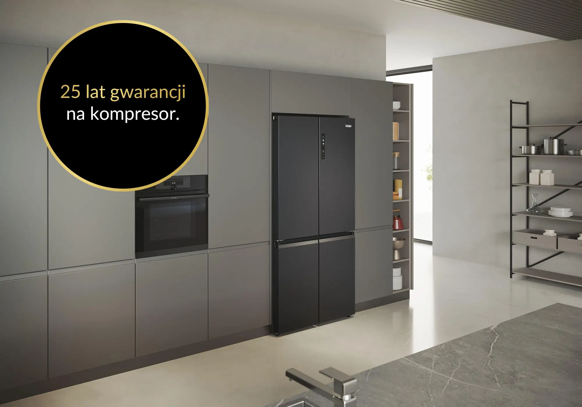 Lodówka Haier Seria 5 HCR5919ENMB Pełny No Frost 190cm Szuflada z kontrolą wilgotności Grafitowy