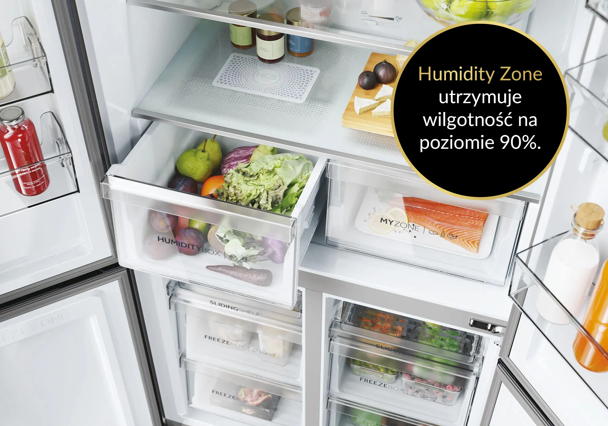 Lodówka Haier Seria 5 HCR5919ENMB Pełny No Frost 190cm Szuflada z kontrolą wilgotności Grafitowy