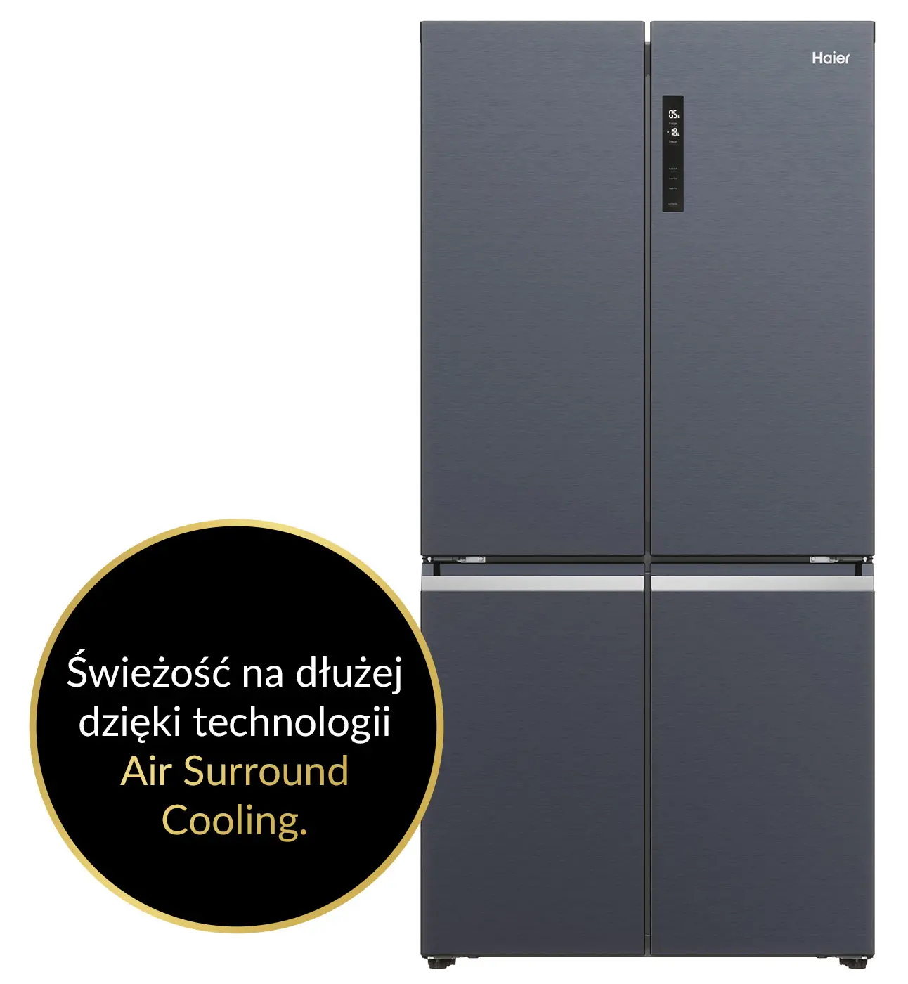 Lodówka Haier Seria 5 HCR5919ENMB Pełny No Frost 190cm Szuflada z kontrolą wilgotności Grafitowy