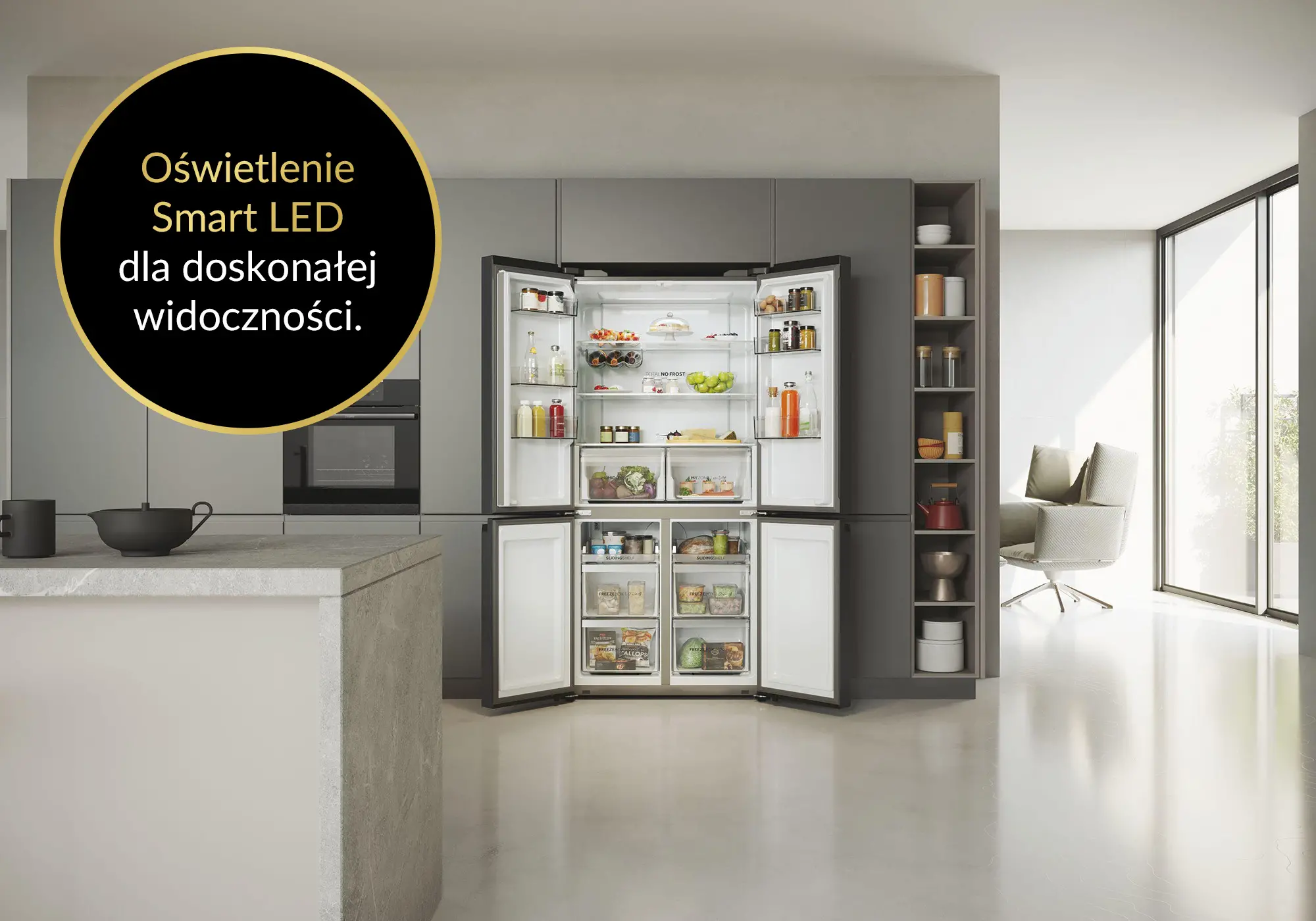 Lodówka Haier Seria 5 HCR5919ENMB Pełny No Frost 190cm Szuflada z kontrolą wilgotności Grafitowy