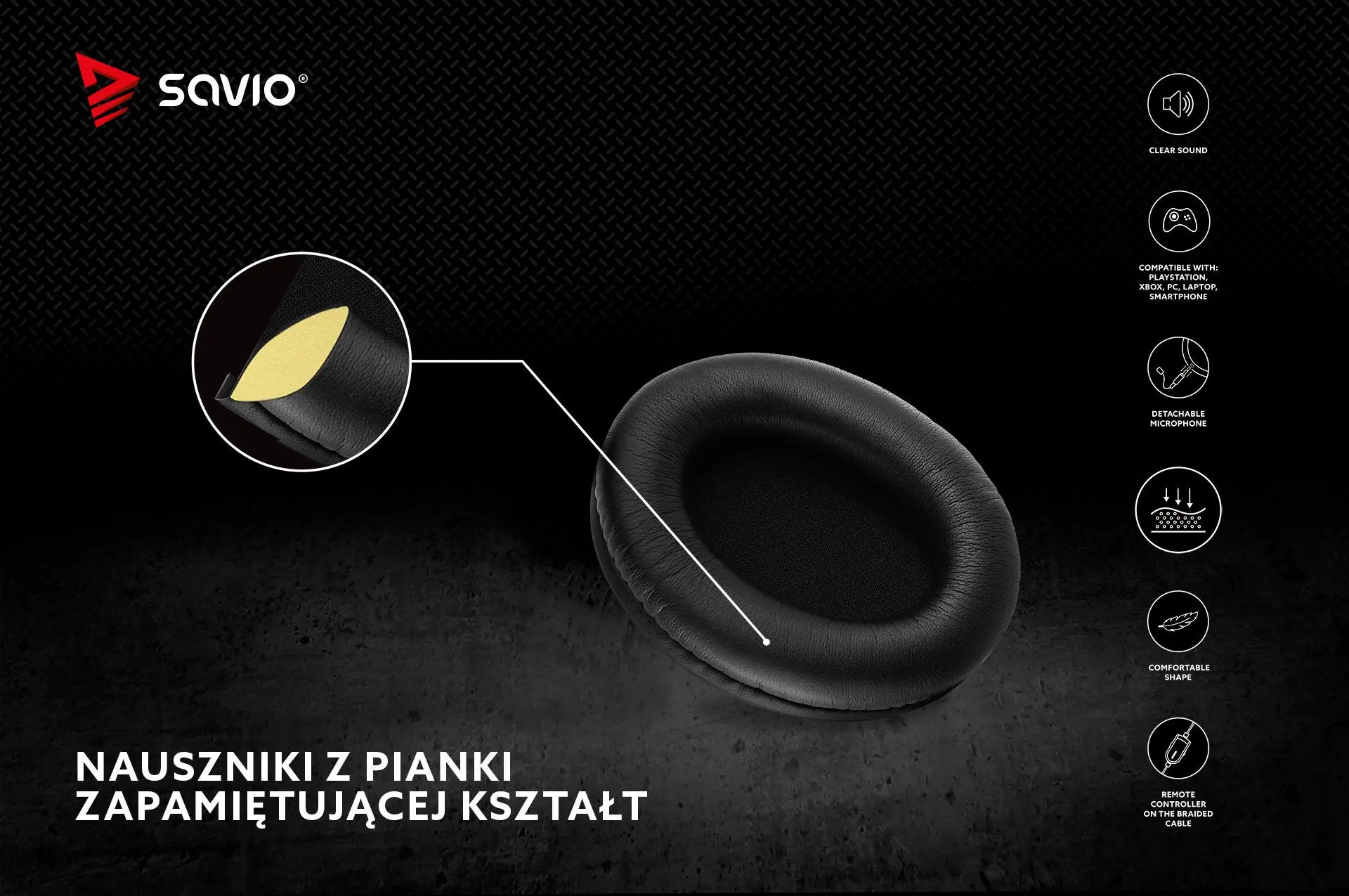 Słuchawki przewodowe z mikrofonem Savio Stratus Nauszne Srebrno-czarny