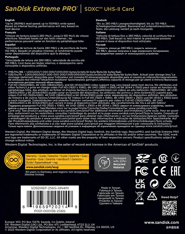 Karta pamięci SanDisk SDXC 256GB Extreme Pro 200/140MB/s