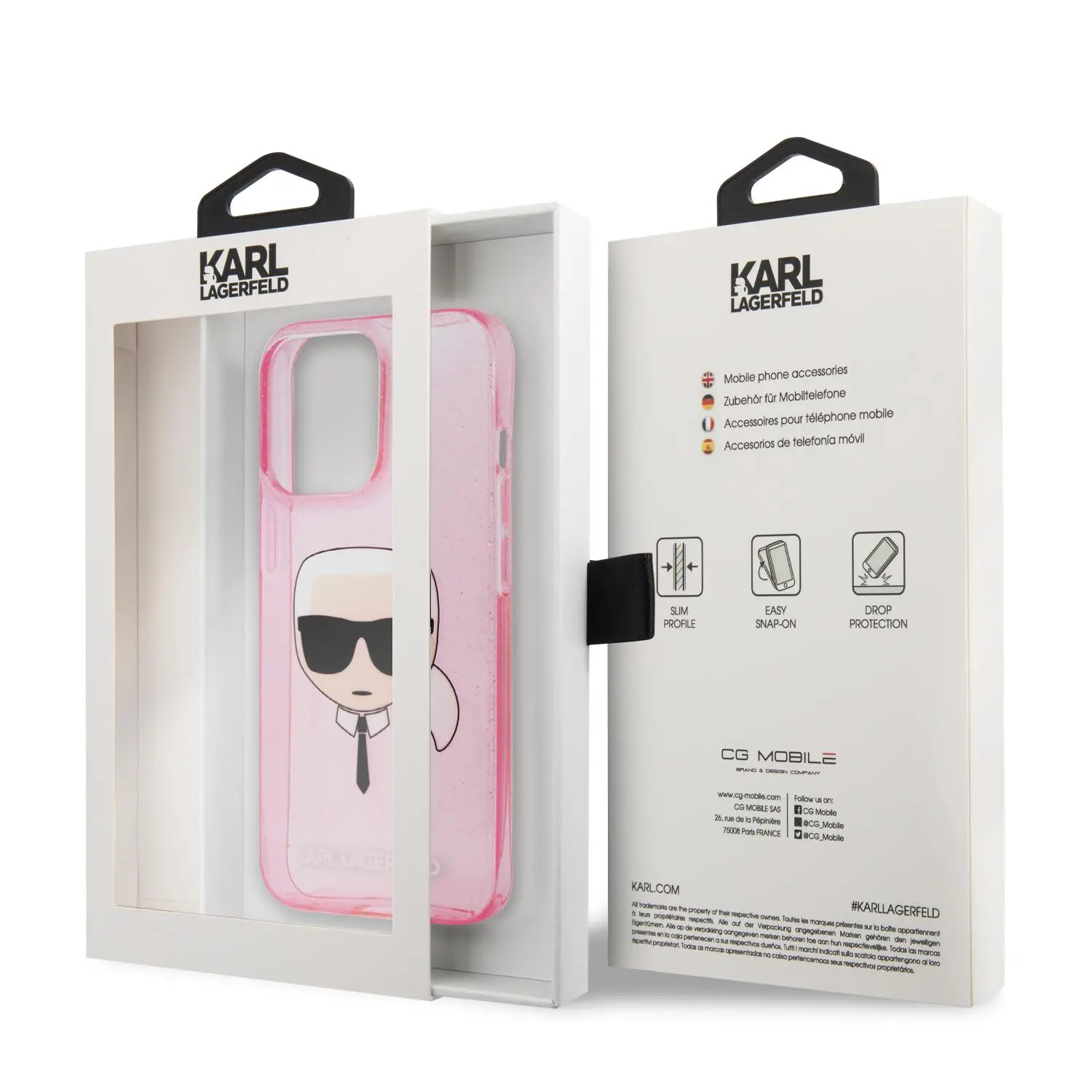 Etui Karl Lagerfeld Glitter Karl`s Head KLHCP13XKHTUGLP iPhone 13 Pro Max Różowy