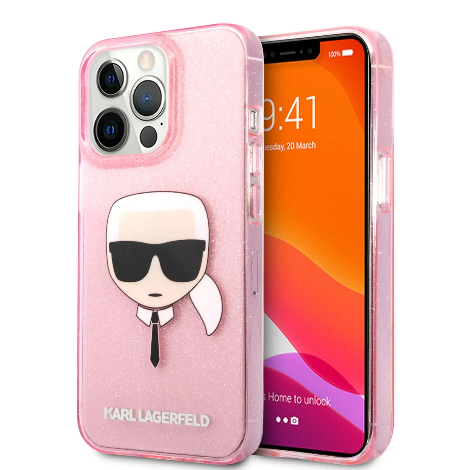 Etui Karl Lagerfeld Glitter Karl`s Head KLHCP13XKHTUGLP iPhone 13 Pro Max Różowy