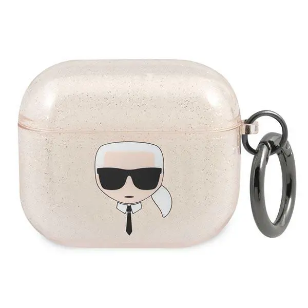 Etui na słuchawki Karl Lagerfeld KLA3UKHGD Glitter Karl`s Head AirPods 3 Cover Złoty