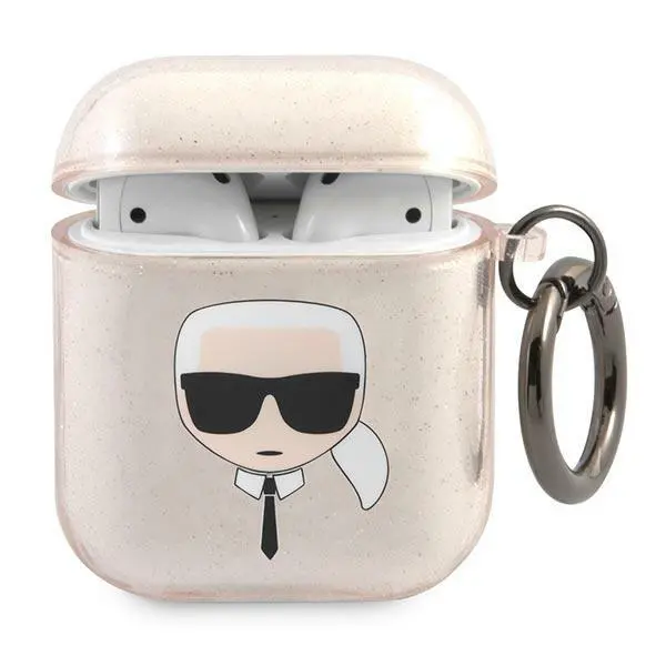 Etui na słuchawki Karl Lagerfeld KLA2UKHGD Glitter Karl`s Head AirPods Cover Złoty
