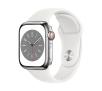 Smartwatch Apple Watch Series 8 GPS - Cellular 41mm koperta ze stali nierdzewnej srebrny - pasek sportowy biały