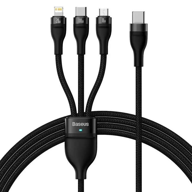 Kabel Baseus Flash Series 2 3w1 USB-C + micro USB + Lightning 100W 1,5m Czarny