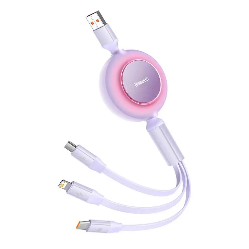 Kabel Baseus CAMJ010105 USB 3w1 Bright Mirror 3 micro USB Lightning USB-C 66W 2A 1,1m Fioletowy