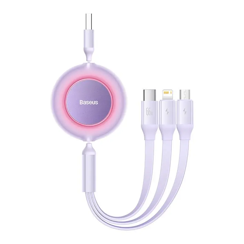 Kabel Baseus CAMJ010105 USB 3w1 Bright Mirror 3 micro USB Lightning USB-C 66W 2A 1,1m Fioletowy
