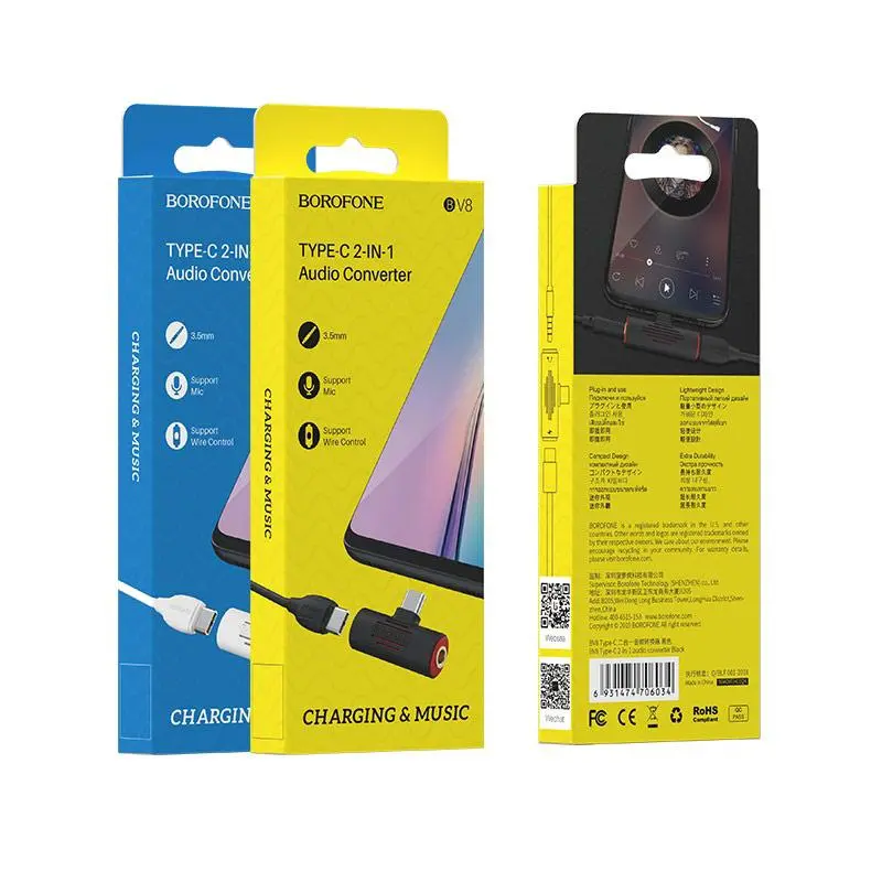 Adapter Borofone BV8 USB-C na USB-C i jack 3,5mm Czarny