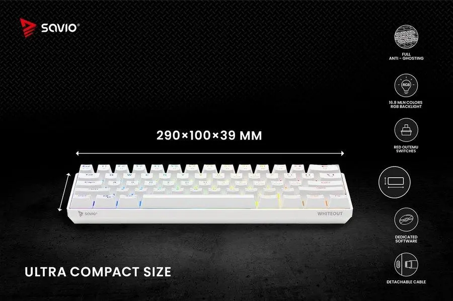 Klawiatura mechaniczna Savio Whiteout Outemu Red Biały