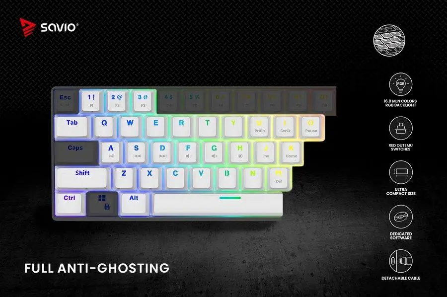 Klawiatura mechaniczna Savio Whiteout Outemu Red Biały