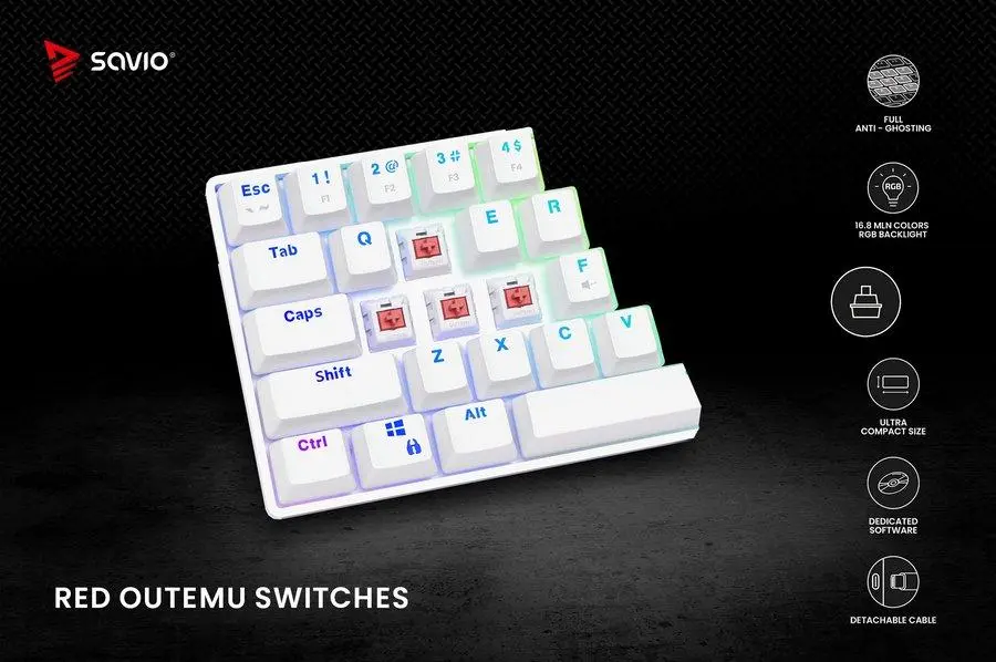 Klawiatura mechaniczna Savio Whiteout Outemu Red Biały