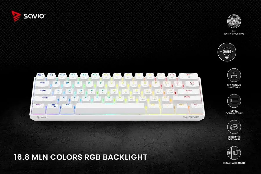 Klawiatura mechaniczna Savio Whiteout Outemu Red Biały