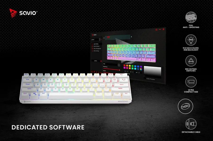 Klawiatura mechaniczna Savio Whiteout Outemu Red Biały