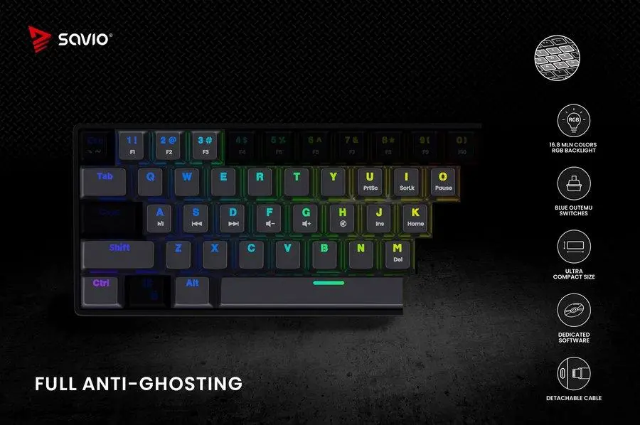 Klawiatura mechaniczna Savio Blackout BLUE Outemu Blue Czarny