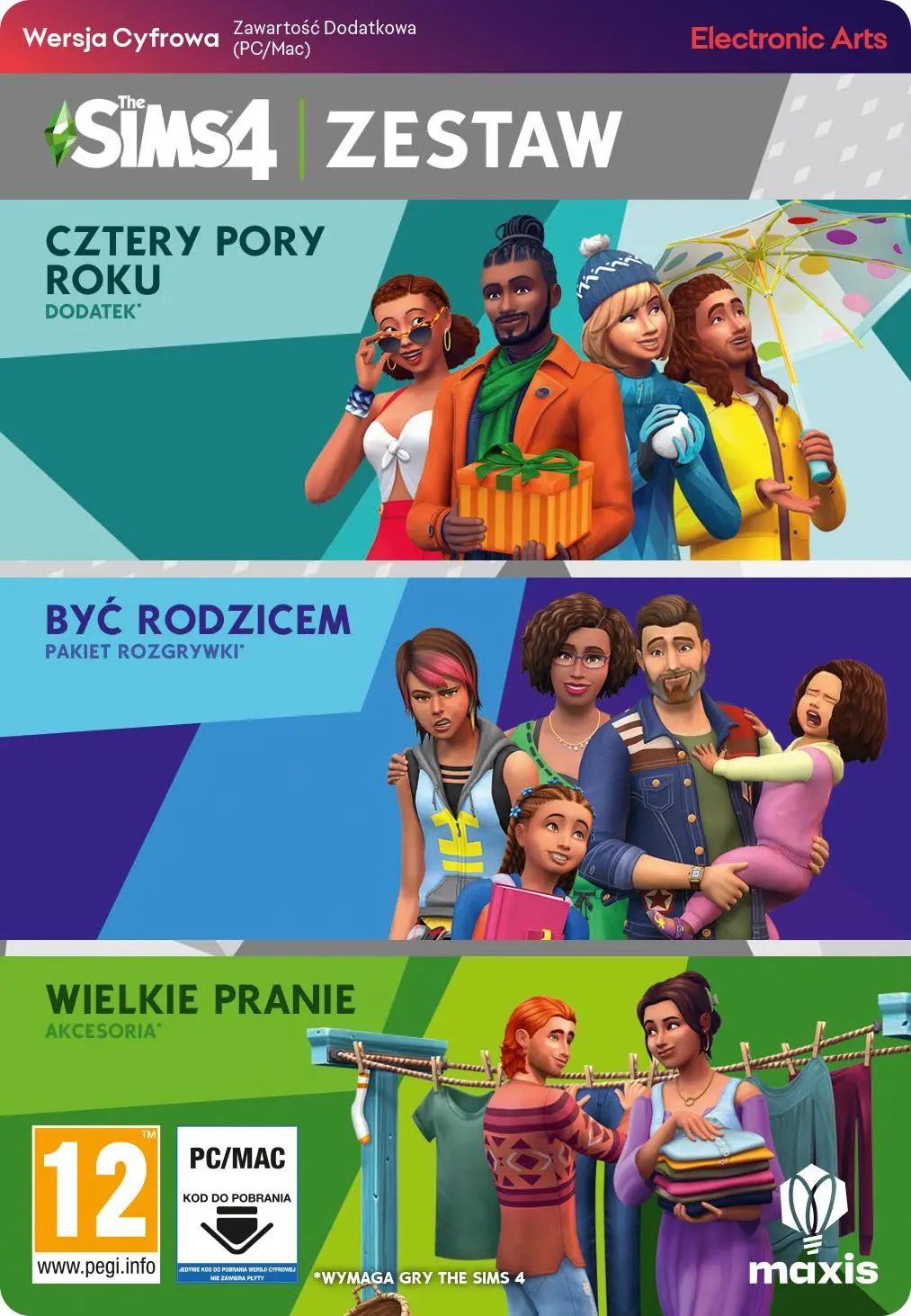 The Sims 4 Zestaw 3 (Cztery Pory Roku, Być Rodzicem, Wielkie Pranie) [kod aktywacyjny] PC