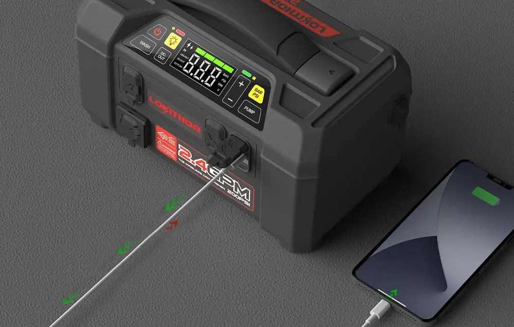 Powerbank Lokithor AW401 Jump Starter 5w1 20000mAh 2500A kompresor 150psi myjka 15mpa Szary