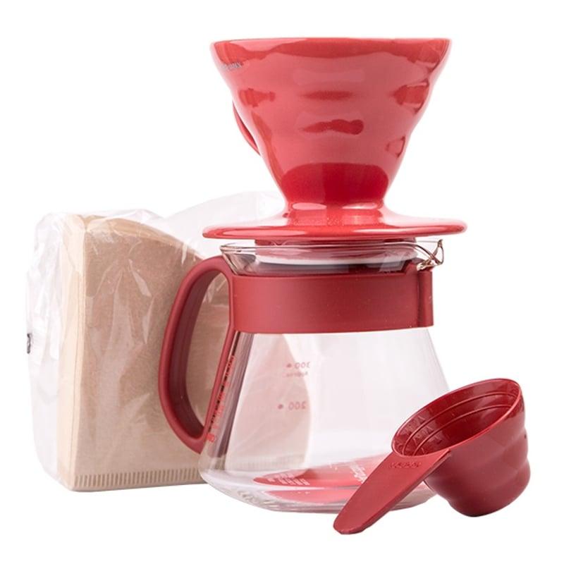 Zestaw Hario V60 Dripper & Pot Red + Serwer + Filtry