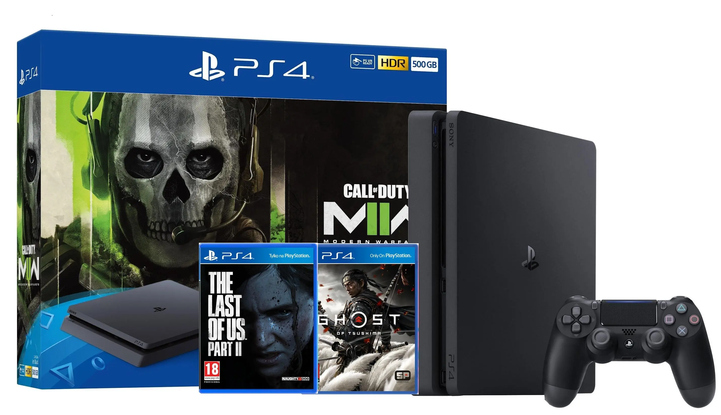 Konsola Sony PlayStation 4 Slim  500GB + Call of Duty Modern Warfare II + Ghost of Tsushima + The Last of Us Part II