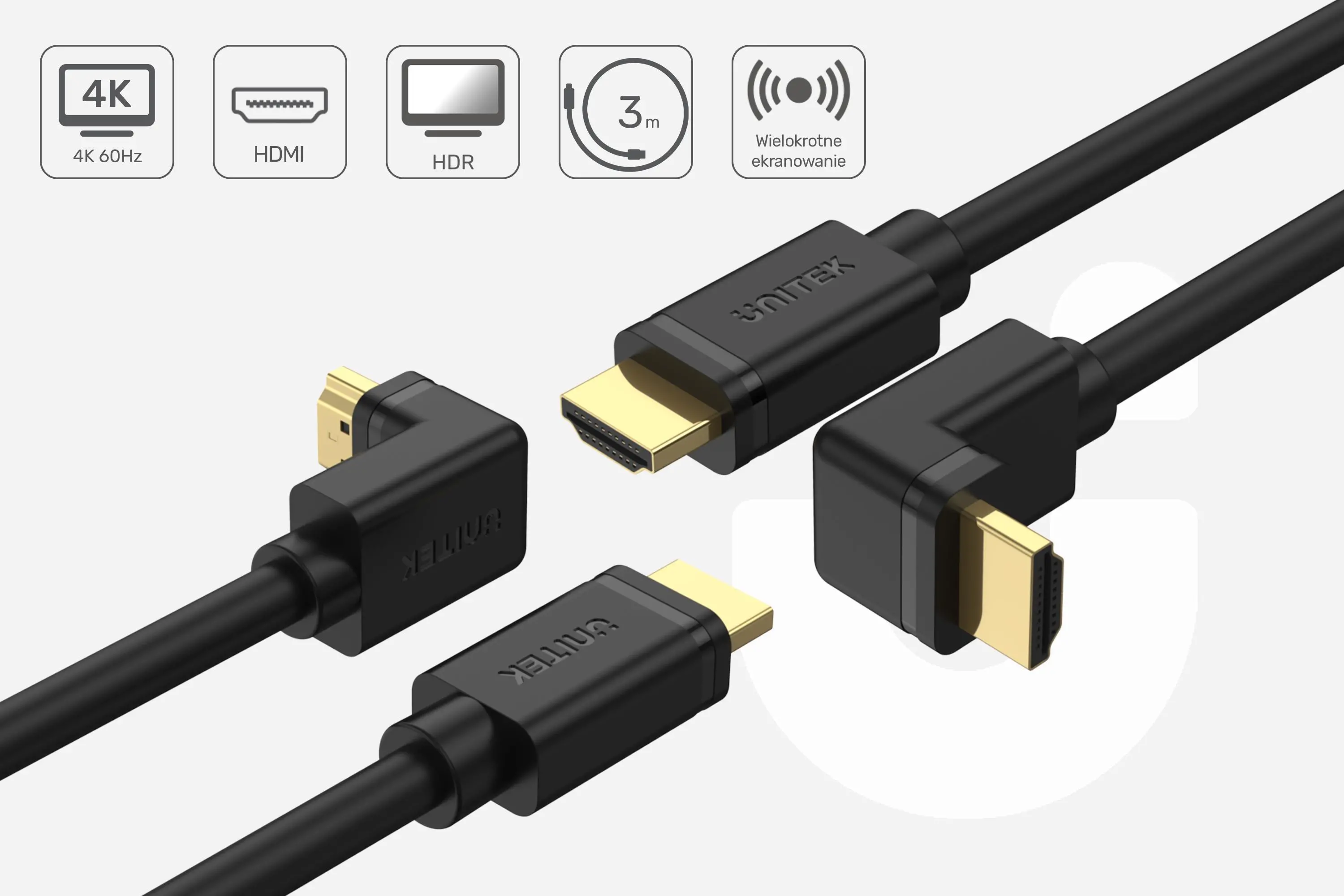 Kabel HDMI Unitek Y-C1002 Kątowy 3m Czarny