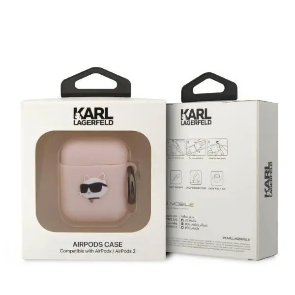 Etui na słuchawki Karl Lagerfeld Silicone Choupette Head 3D do AirPods 1/2 Różowy