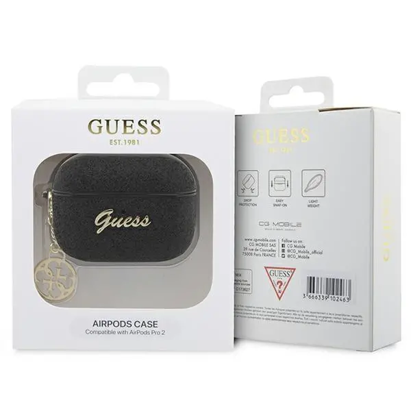 Etui na słuchawki Guess Glitter Flake 4G Charm GUAP2GLGSHK do AirPods Pro 2 Czarny