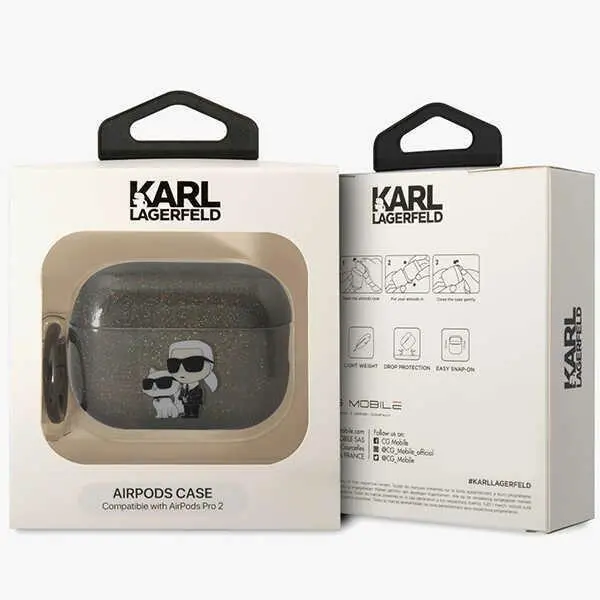 Etui na słuchawki Karl Lagerfeld Glitter Karl&Choupette KLAP2HNKCTGK do AirPods Pro 2 Czarny