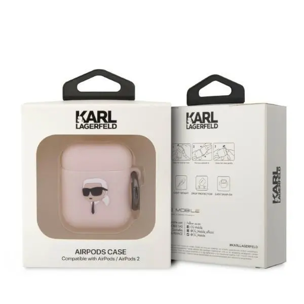 Etui na słuchawki Karl Lagerfeld Silicone Karl Head 3D KLA2RUNIKP do AirPods 1/2 Różowy