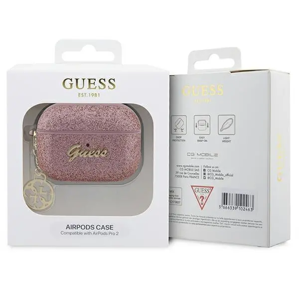 Etui na słuchawki Guess Glitter Flake 4G Charm GUAP2GLGSHP do AirPods Pro 2 Rózowy